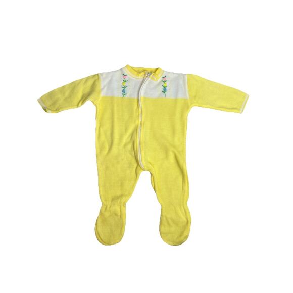 Vintage Soft Spun Baby Infant Yellow One Piece Floral Size 0-3 Months - Picture 1 of 8